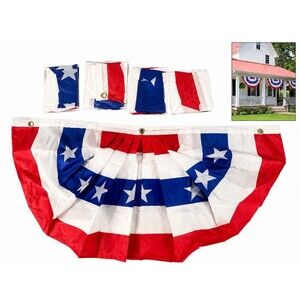 Flag Set of 5 Patriotic Pleated Fan Bunting 36x18 Porch Decor red white blue
